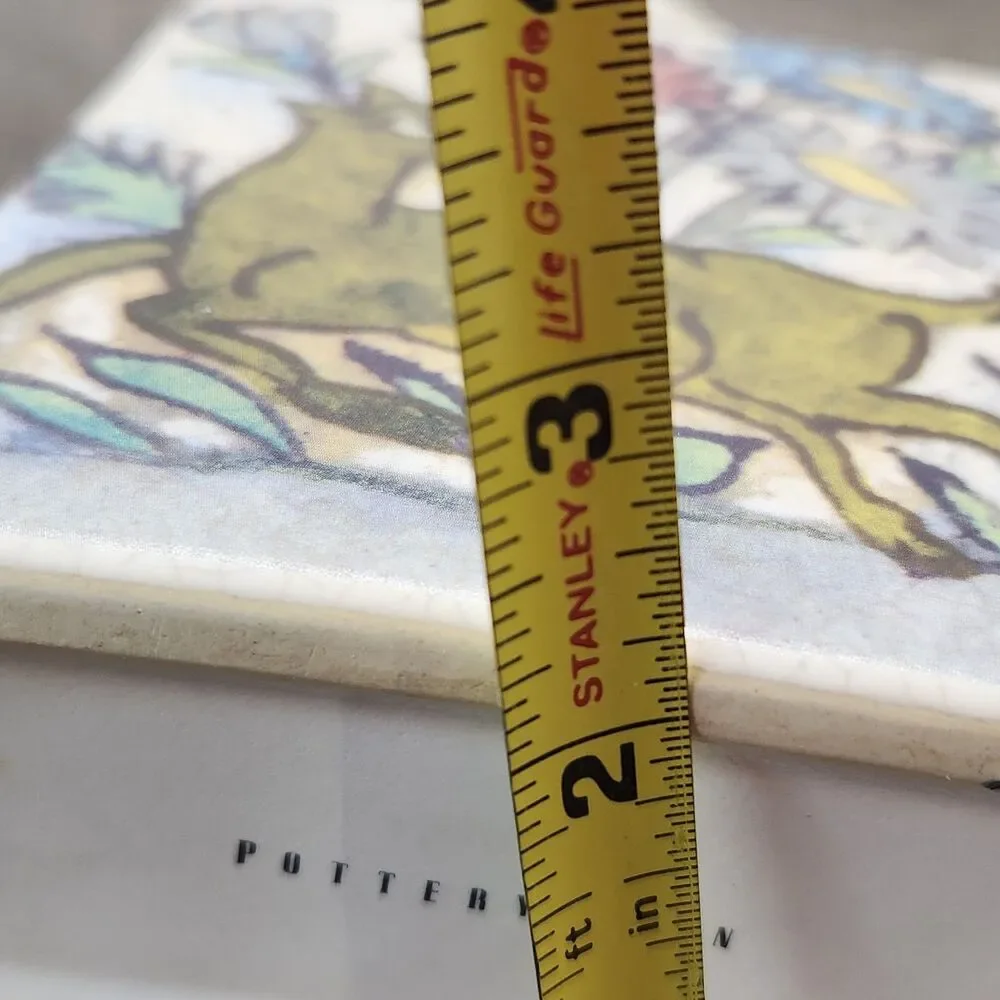 Pottery Barn Vase Deer Bird Floral Square Rectangle Pottery 7